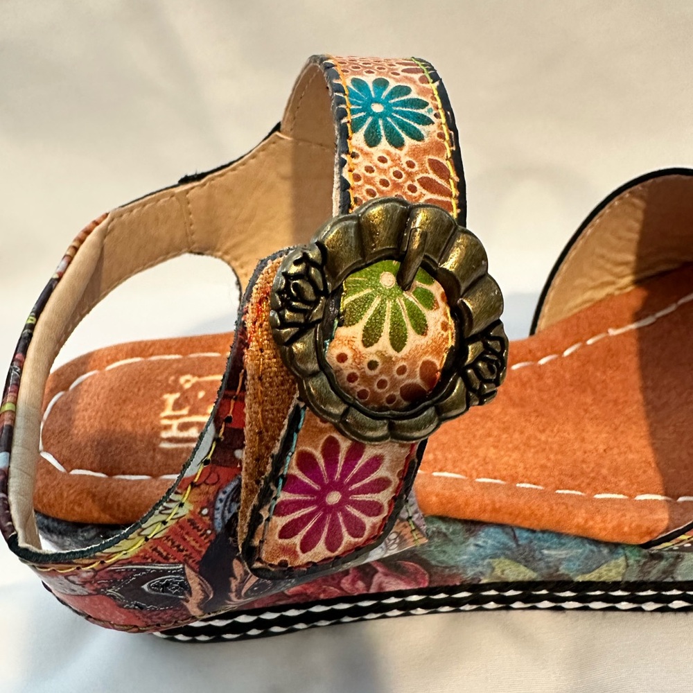 Colorful Floral Wedge Sandals - Picture 8 of 16